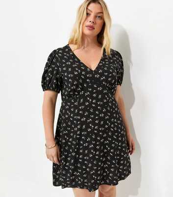 Curves Black Floral Short Sleeve Mini Dress