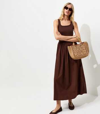 Tall Dark Brown Cotton 2 In 1 Poplin Midi Dress