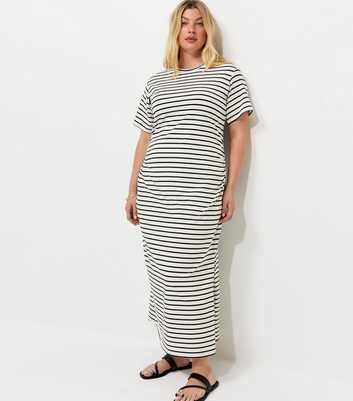 Curves Black Ruched Side Striped Jersey Midi Dress