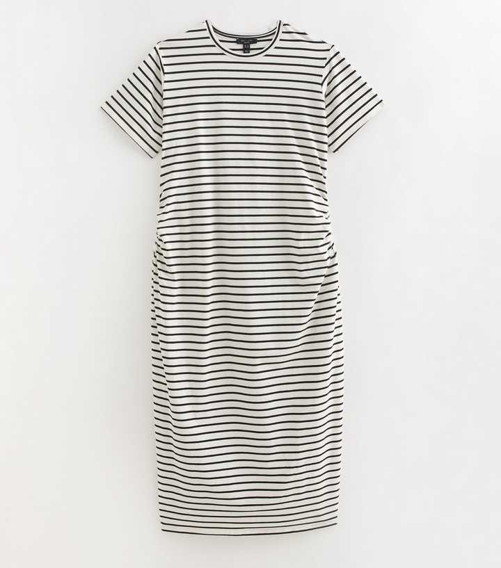 Curves Black Ruched Side Striped Jersey Midi Dress