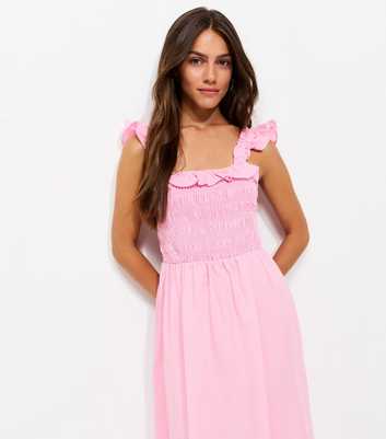 Petite Light Pink Cotton Tie Back Shirred Midi Dress