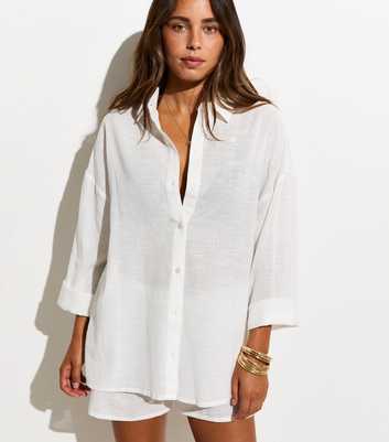 White Cotton Slub Beach Shirt