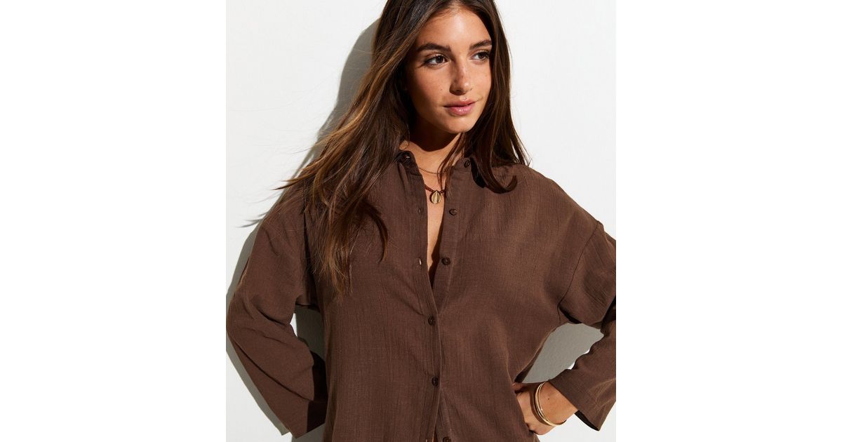 Dark Brown Cotton Slub Beach Shirt