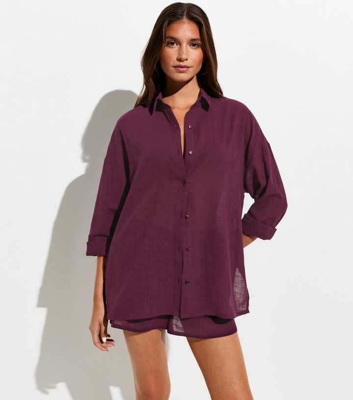Dark Burgundy Cotton Slub Beach Shirt