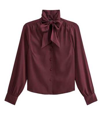 Dark Burgundy Woven Pussybow Blouse