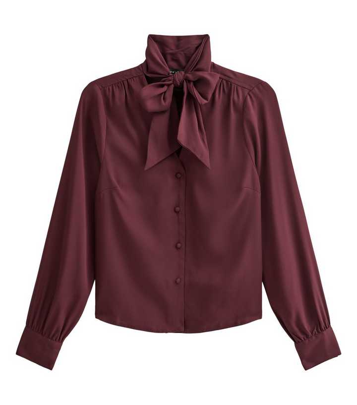 Dark Burgundy Woven Pussybow Blouse