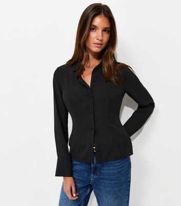 Black Fitted Waist Long Sleeve Shirt