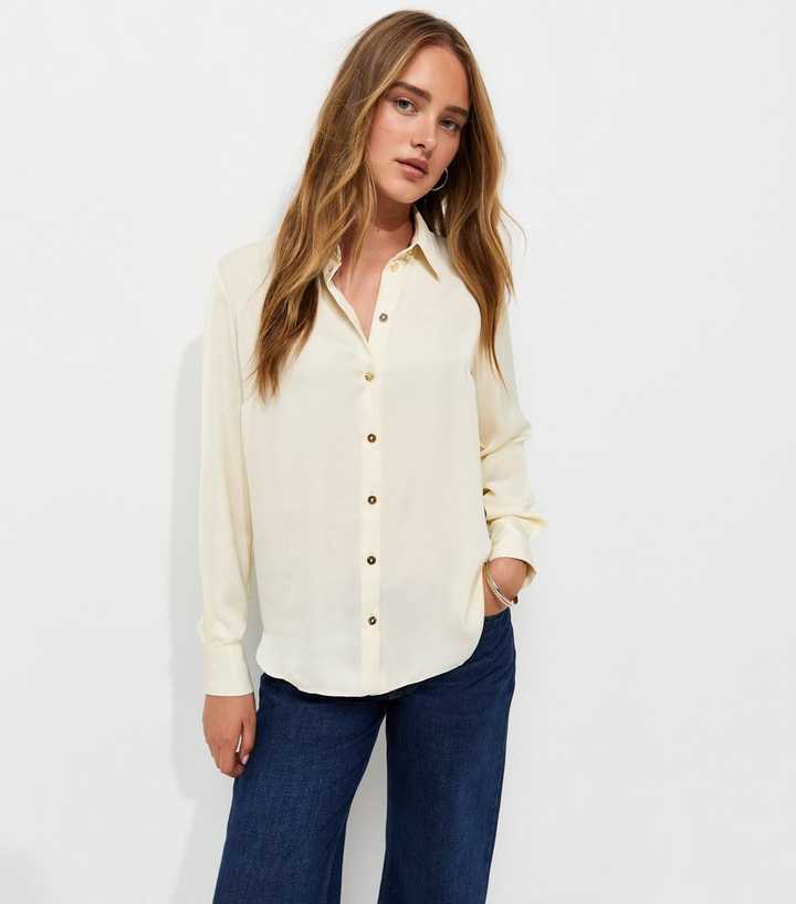 Cream Satin Long Sleeve Shirt
