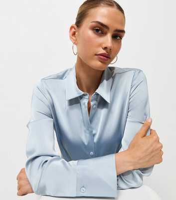 Light Blue Fitted Waist Satin Shirt