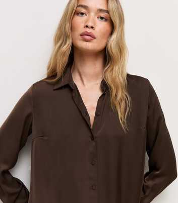Tall Dark Brown Satin Long Sleeve Shirt