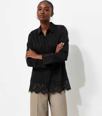 Black Lace Trim Longline Shirt