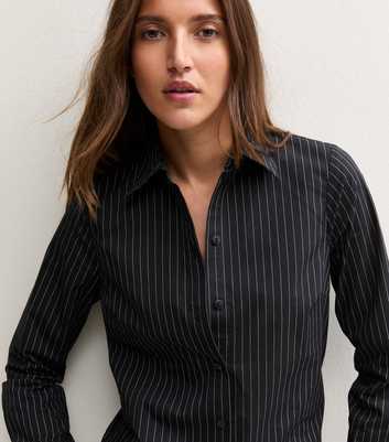 Black Cotton Rich Pinstriped Fitted Shirt