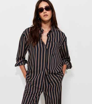 Blue Woven Striped Oversize Shirt