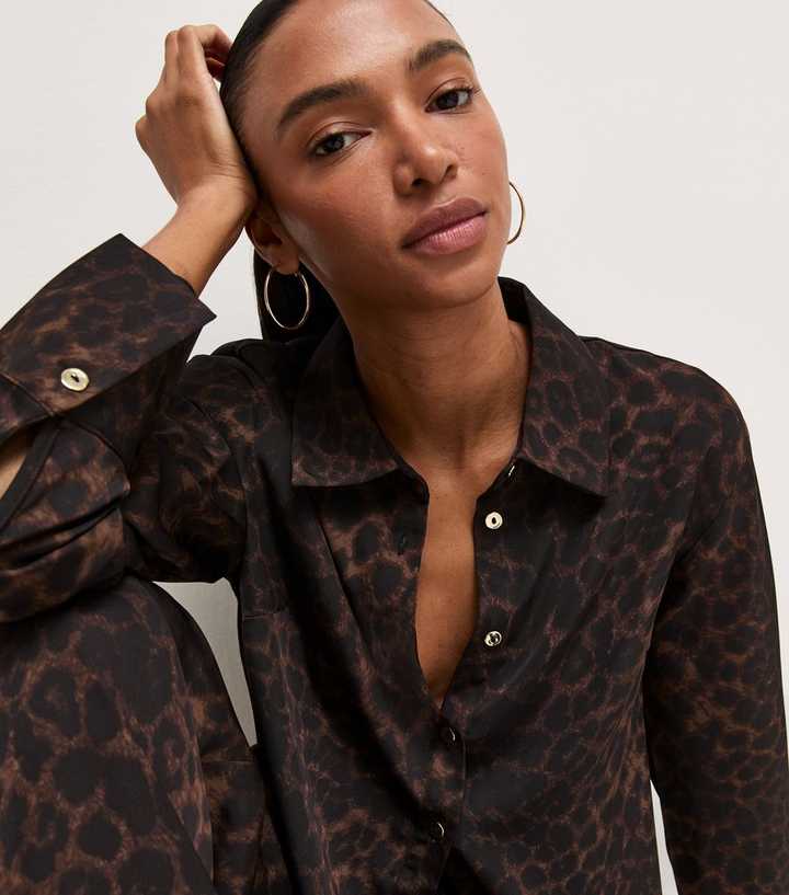 Brown Leopard Print Oversized Shirt