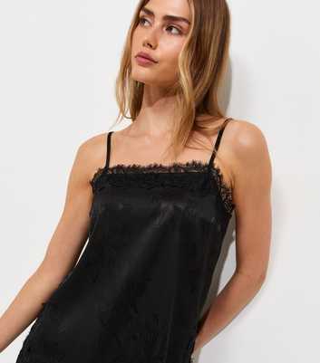 Black Floral Jacquard Lace Trim Longline Cami Top