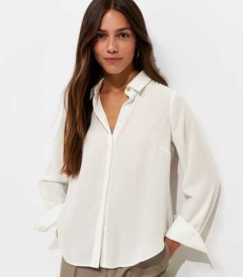 Petite White Concealed Placket Long Sleeve Shirt
