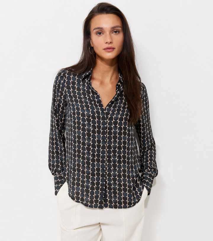 Blue Geometric Print Long Sleeve Shirt