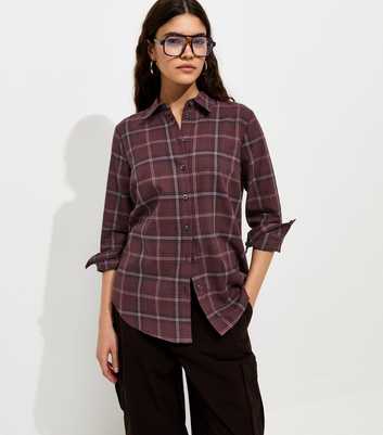 Red Cotton Checked Long Sleeve Shirt
