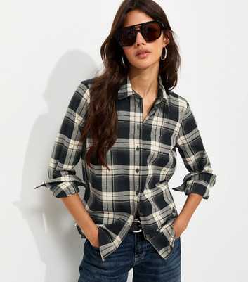 Black Cotton Monochrome Check Long Sleeve Shirt