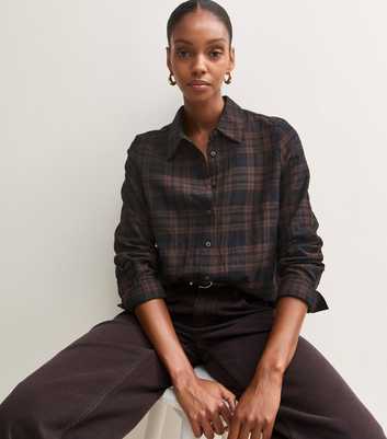 Brown Cotton Rich Check Long Sleeve Shirt