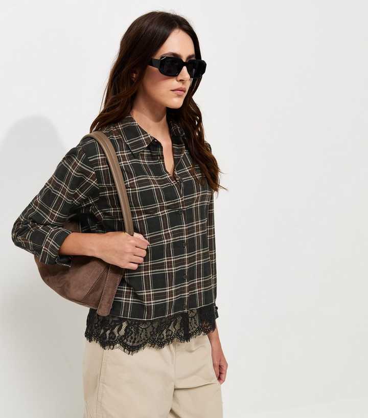 Black Cotton Checked Meet The Jean Lace Trim Shirt