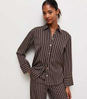 Brown Cotton Striped Oversized Shirt
