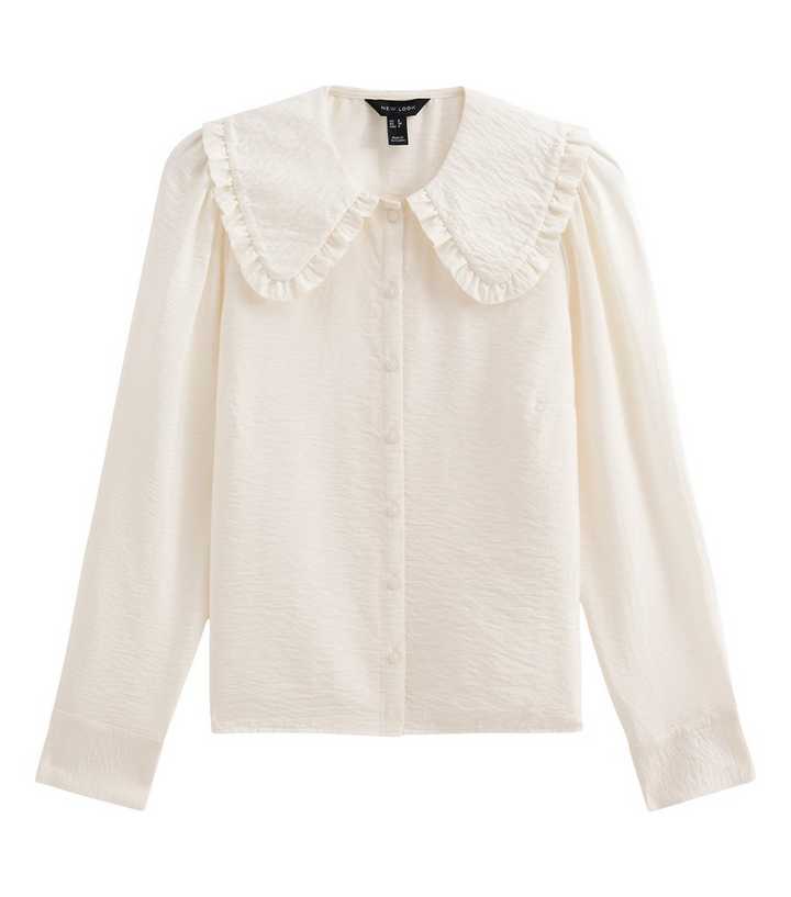Cream Crinkle Texture Ruffle Oversized Collar Shirt