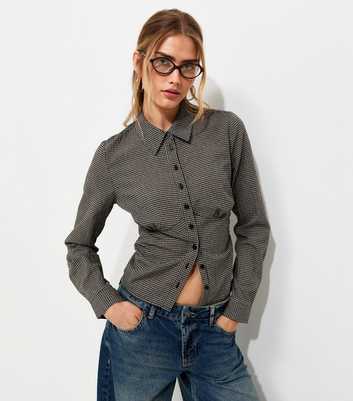 Black Cotton Check Fitted Long Sleeve Shirt
