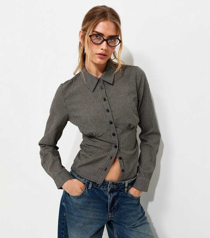 Black Cotton Check Fitted Long Sleeve Shirt