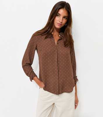 Brown Spot Print Long Sleeve Shirt