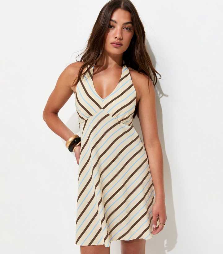 White Striped Halter Neck Mini Dress