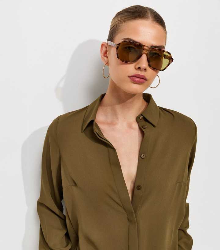 Dark Khaki Concealed Button Long Sleeve Shirt