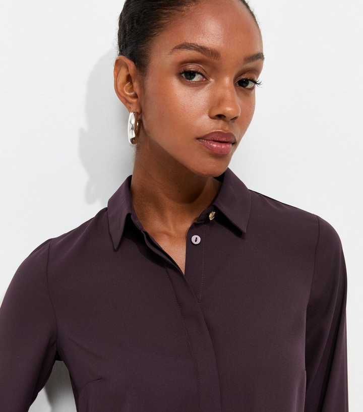 Dark Burgundy Concealed Button Long Sleeve Shirt