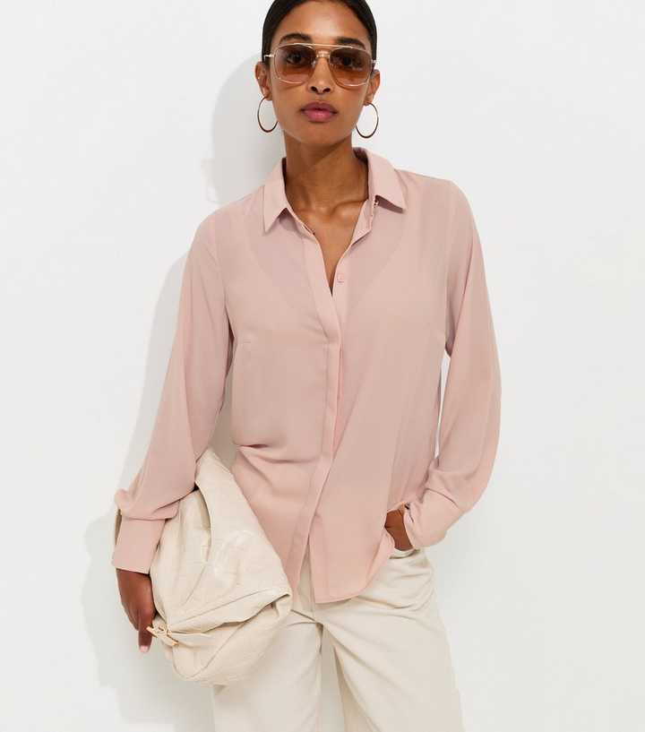 Pink Concealed Button Long Sleeve Shirt