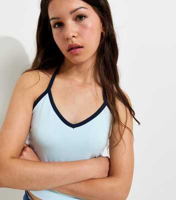 Girls Blue Cotton Rich Contrast Trim Halter Top