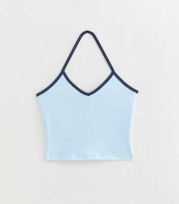Girls Blue Cotton Rich Contrast Trim Halter Top
