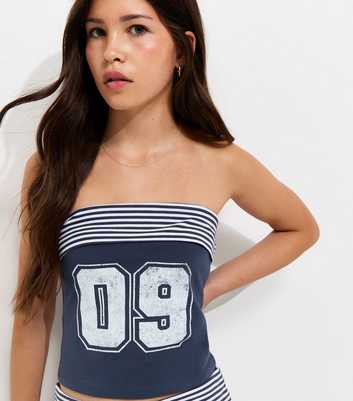 Girls Navy 09 Print Folded Trim Bandeau Top