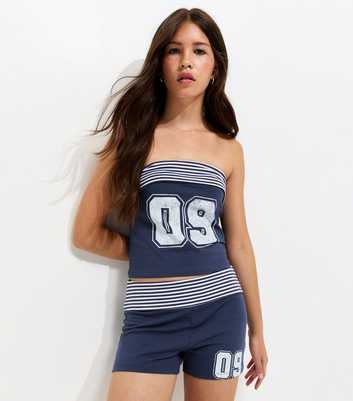 Girls Navy 09 Print Folded Waist Shorts