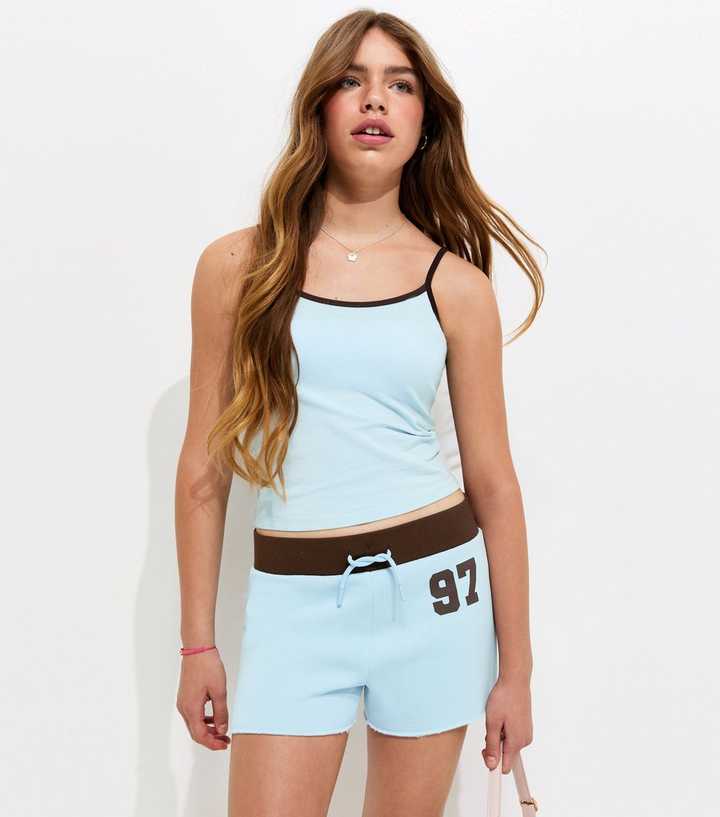 Girls Dark Blue Cotton Rich 97 Print Contrast Trim Shorts