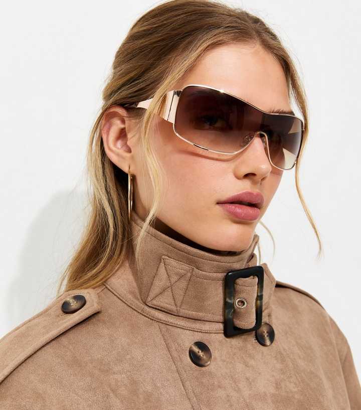 Gold Metallic Gradient Lens Wrap Sunglasses