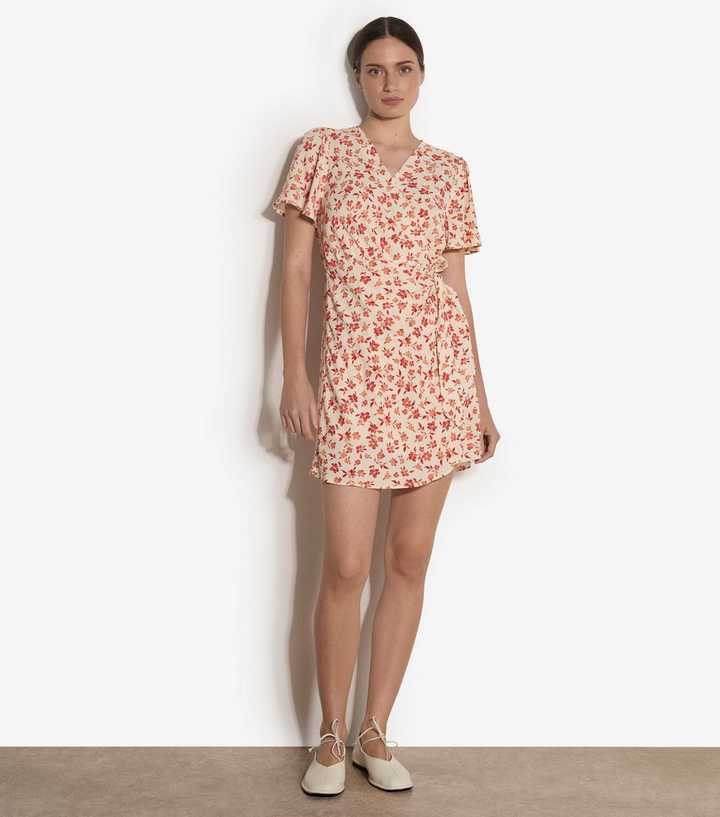 Apricot Cream Floral Wrap Mini Dress