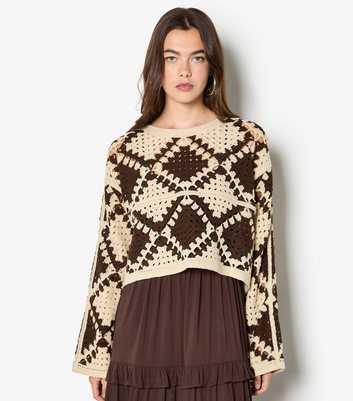 Apricot Stone Diamond Crochet Knit Jumper