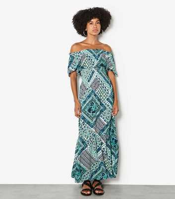 Apricot Blue Scarf Print Maxi Dress