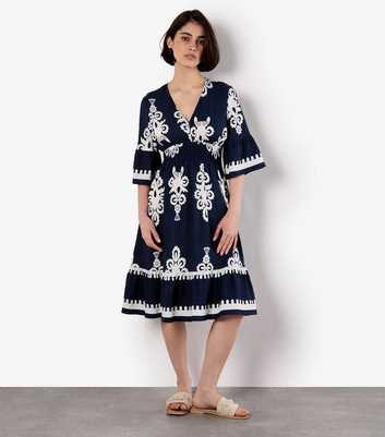 Apricot Navy Floral Baroque Dress