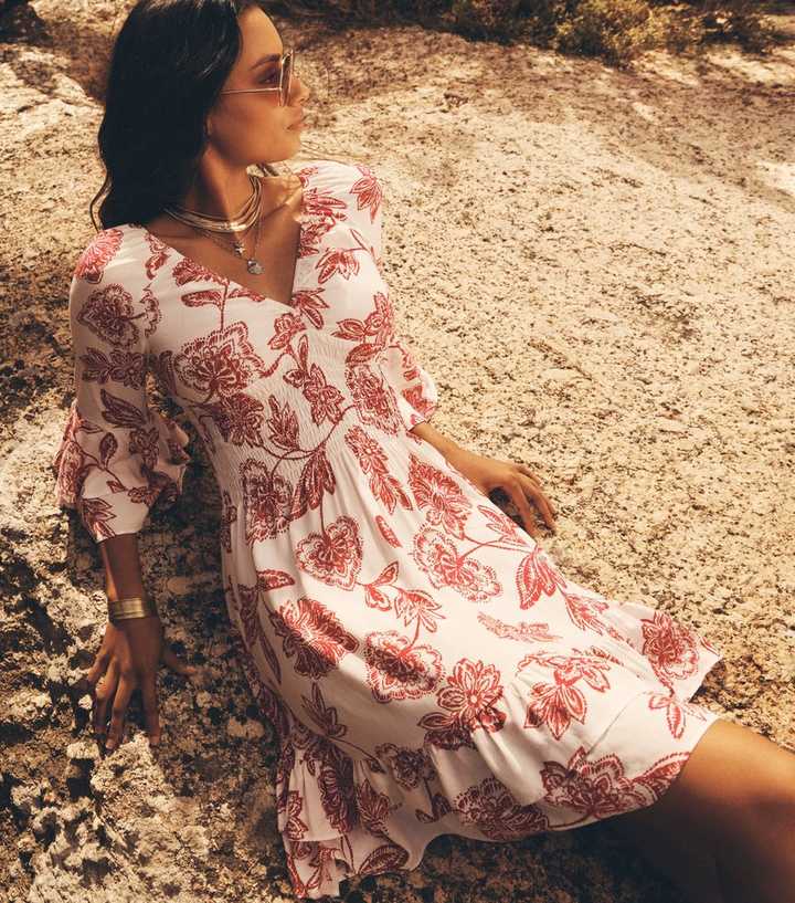 Apricot Pink Sarasa Bell Sleeve Dress