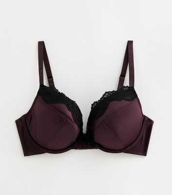 Dark Purple Satin & Lace Plunge DD Plus Bra