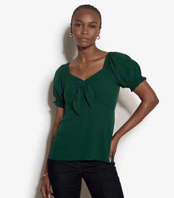 Apricot Dark Green Tie Front Milkmaid Top