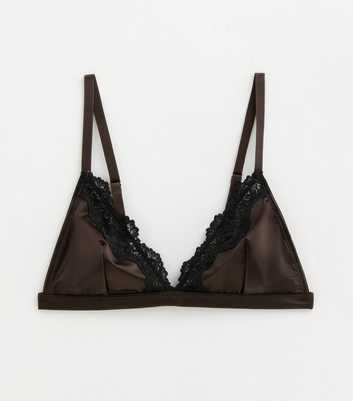 Dark Brown Satin and Lace Non Padded Triangle Bralette