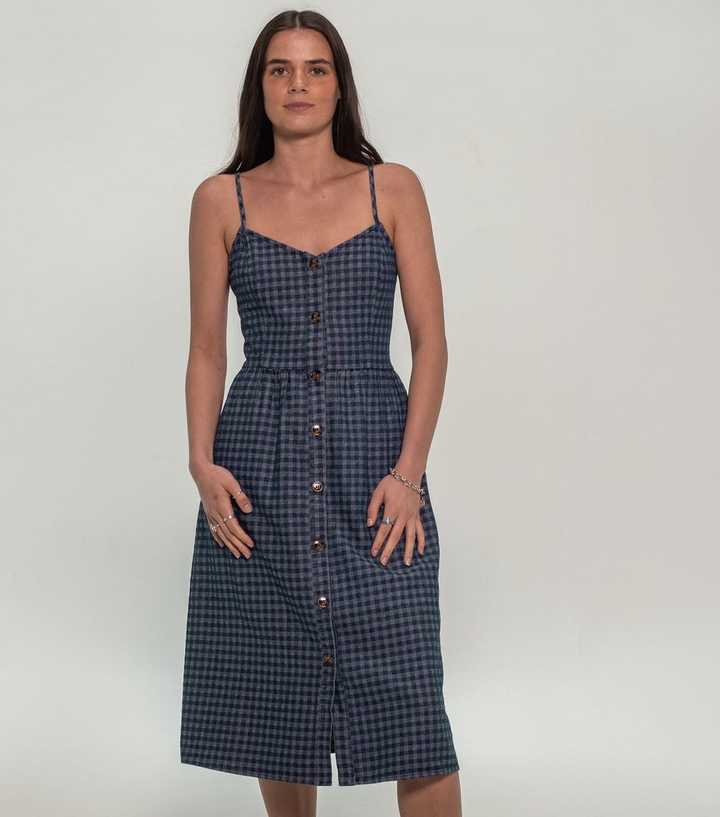 Sunshine Soul Blue Cotton Rich Gingham Strappy Midi Dress