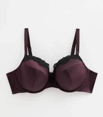 Curves Dark Purple Satin and Lace Plunge Bra